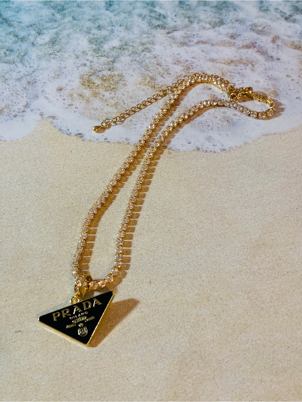Unbranded Gold-Tone Black Triangle Logo Tennis Necklace